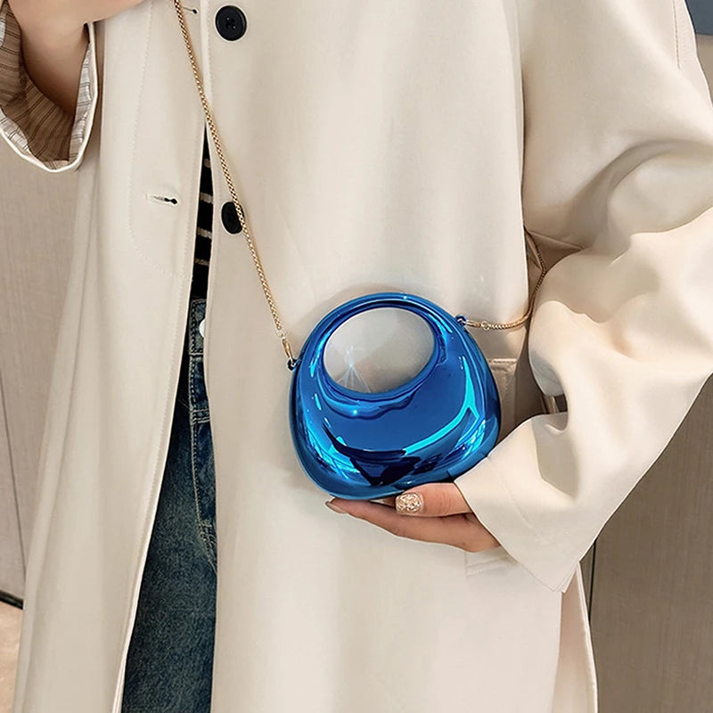 Z. Women's Chain Crossbody Bag Small Purse Acrylic Metallic Luster Half Moon Party Banquet Women's Bag Luxury Handbag