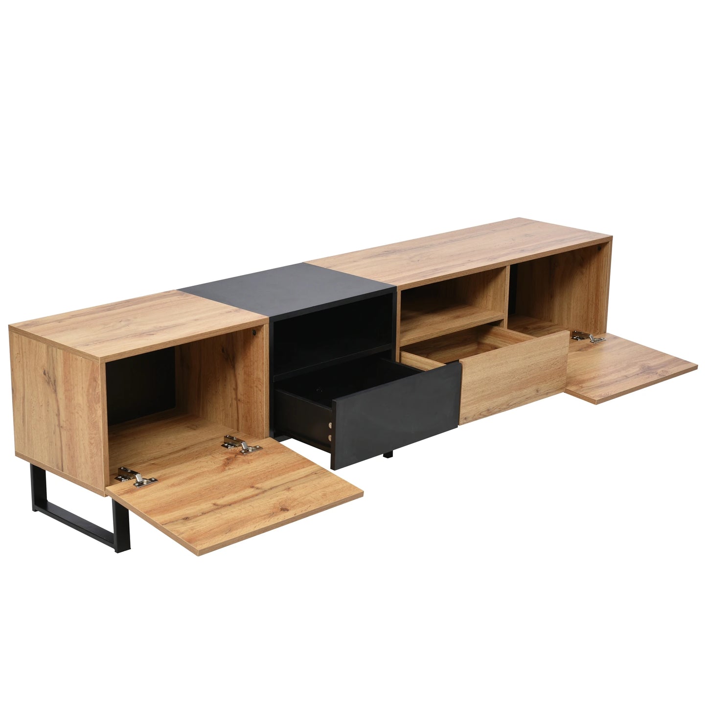 PINGGO Modern Minimalist TV Cabinet Large Capacity Storage Cabinet With Doors And Drawers Wood Grain Design TV Media Console