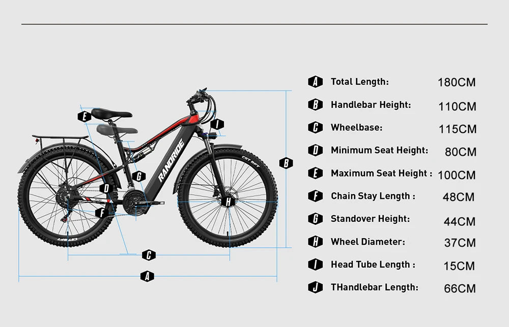 RANDRIDE Electric Bike YG90 48V 17Ah Battery 1000W Motor 27.5" Mountain Bicycle Full Suspension With Hydraulic Brake 21 Speeds