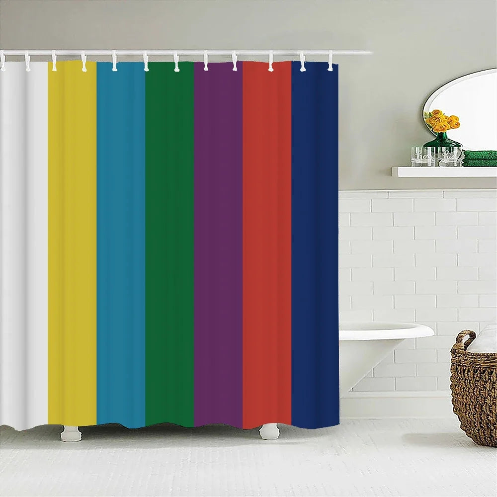 Colorful Stripes Shower Curtain Waterproof Polyester Fabric Geometry Bathroom Curtain 180 x 200cm with Hooks Shower Curtain