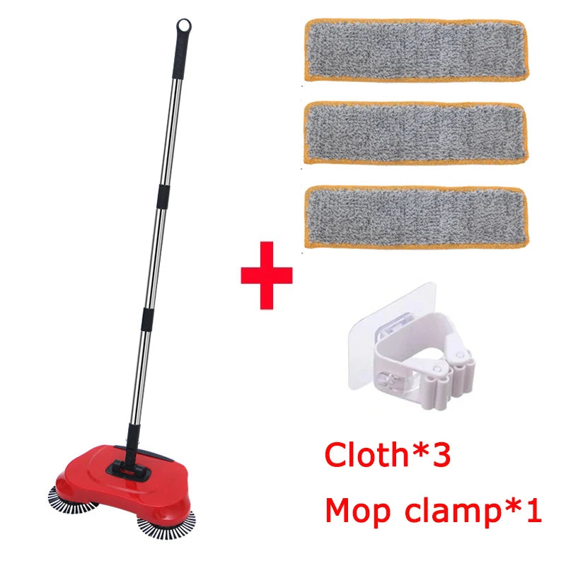 Floor Sweeper with Rotating Long Handle Push-Type Vacuum Cleaner Mop Set for Hardwood Tiles Kitchen Bedroom Office Home Cleaning