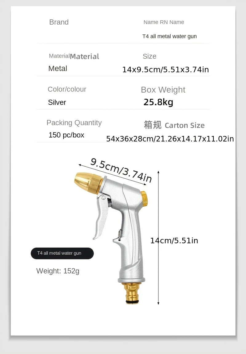 High Pressure Water Spray Gun Metal Brass Nozzle Garden Hose Pipe Lawn Car Wash Sprayer Sprinkler Car Wash Tool Water Guns Xy002