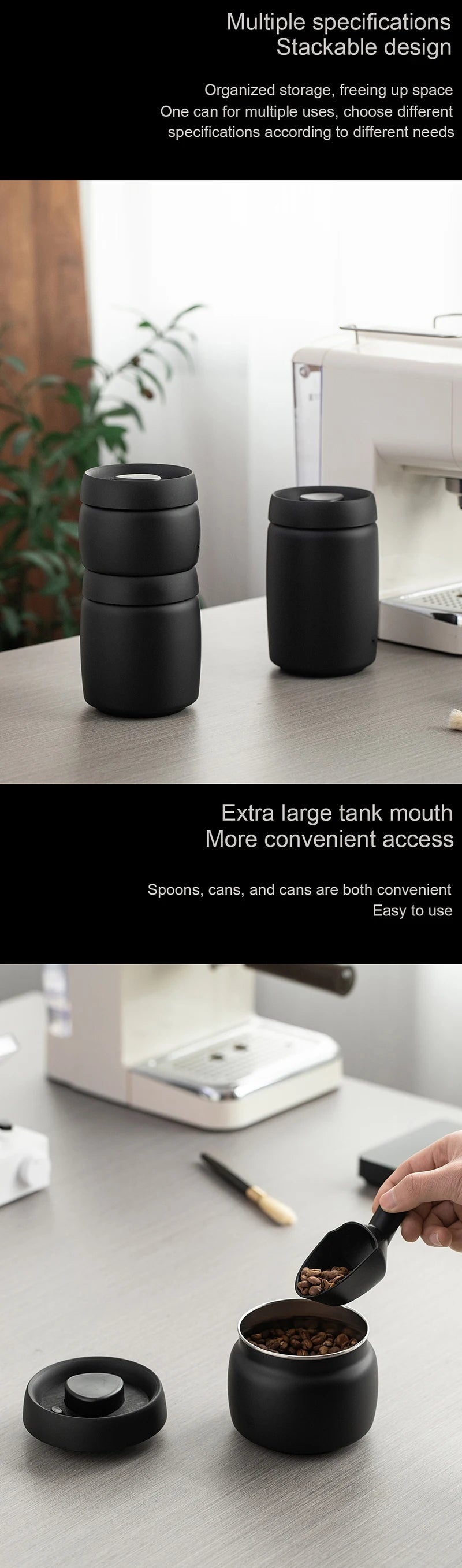 CAFEDE KONA Stainless Steel Sealed Tank Stainless Steel Vacuum Sealed Canisters For Coffee Beans,Tea, Kitchen Storage Containers