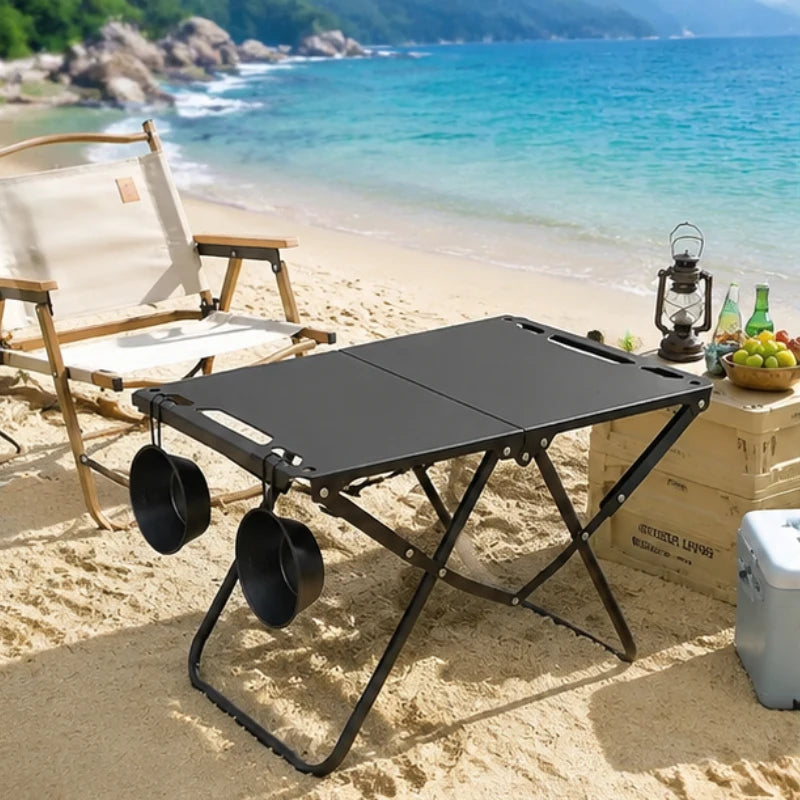 Portable Foldable Picnic Table, Lightweight Outdoor Camping & Beach Table with Hollow Edge, Hangable and Easy to Carry for Trave