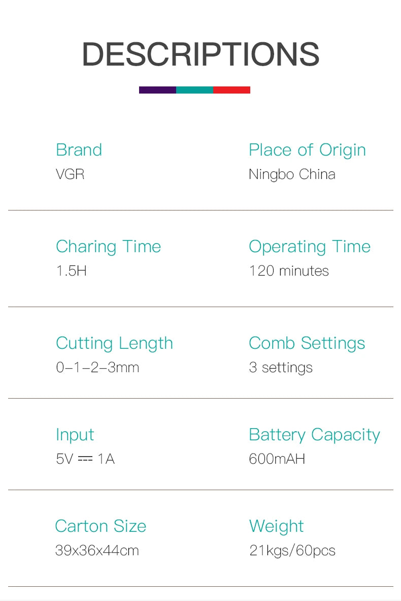 VGR Hair Trimmer Professional Hair Clipper Wireless Hair Cutting Machine Electric Zero Cutting Machine Trimmer for Men V-071