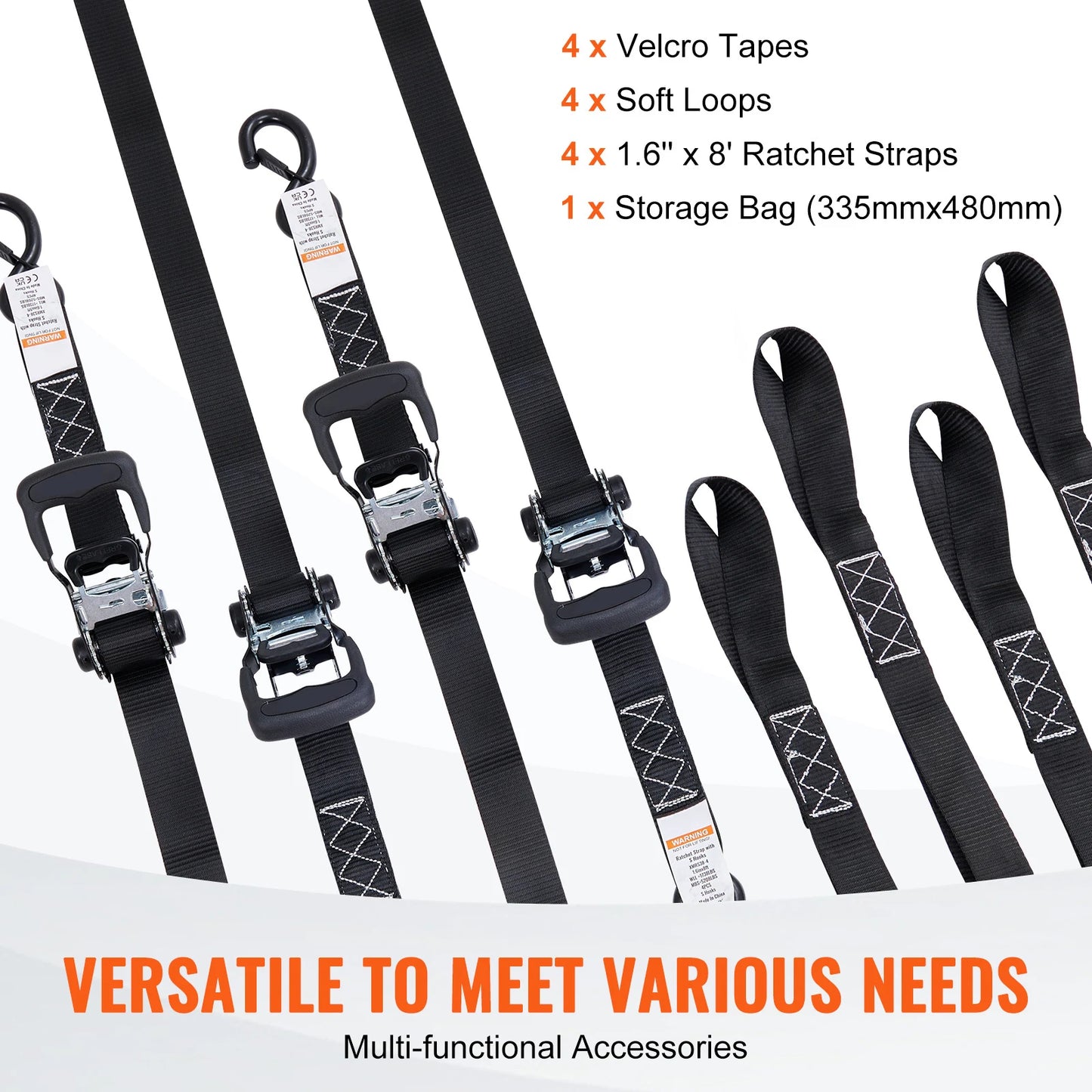 SucceBuy 4pcs Trailer Ratchet Tie Down Straps with Padded Handles Hook Brake Binding Belt for Moving Securing Cargo Motorcycle