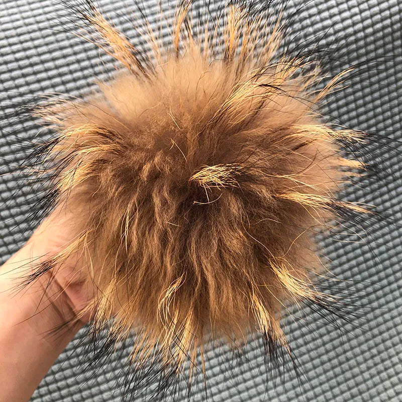 Big Fluffy Real Fur Fox Pompoms With Button DIY Raccoon Fur Pom Poms Balls Natural Fur Pompon For Scarves Hats Caps Accessories