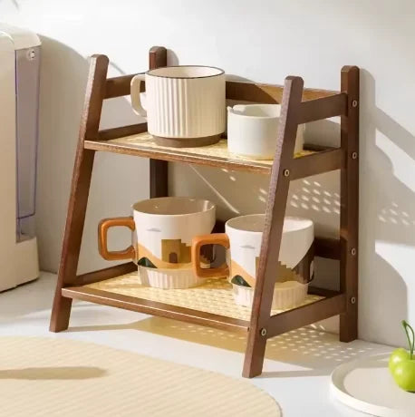 Double-layer Bamboo Storage Rack Desktop Organizer Multi-functional Miscellaneous Shelf Home Kitchen Bedroom Countertop Use