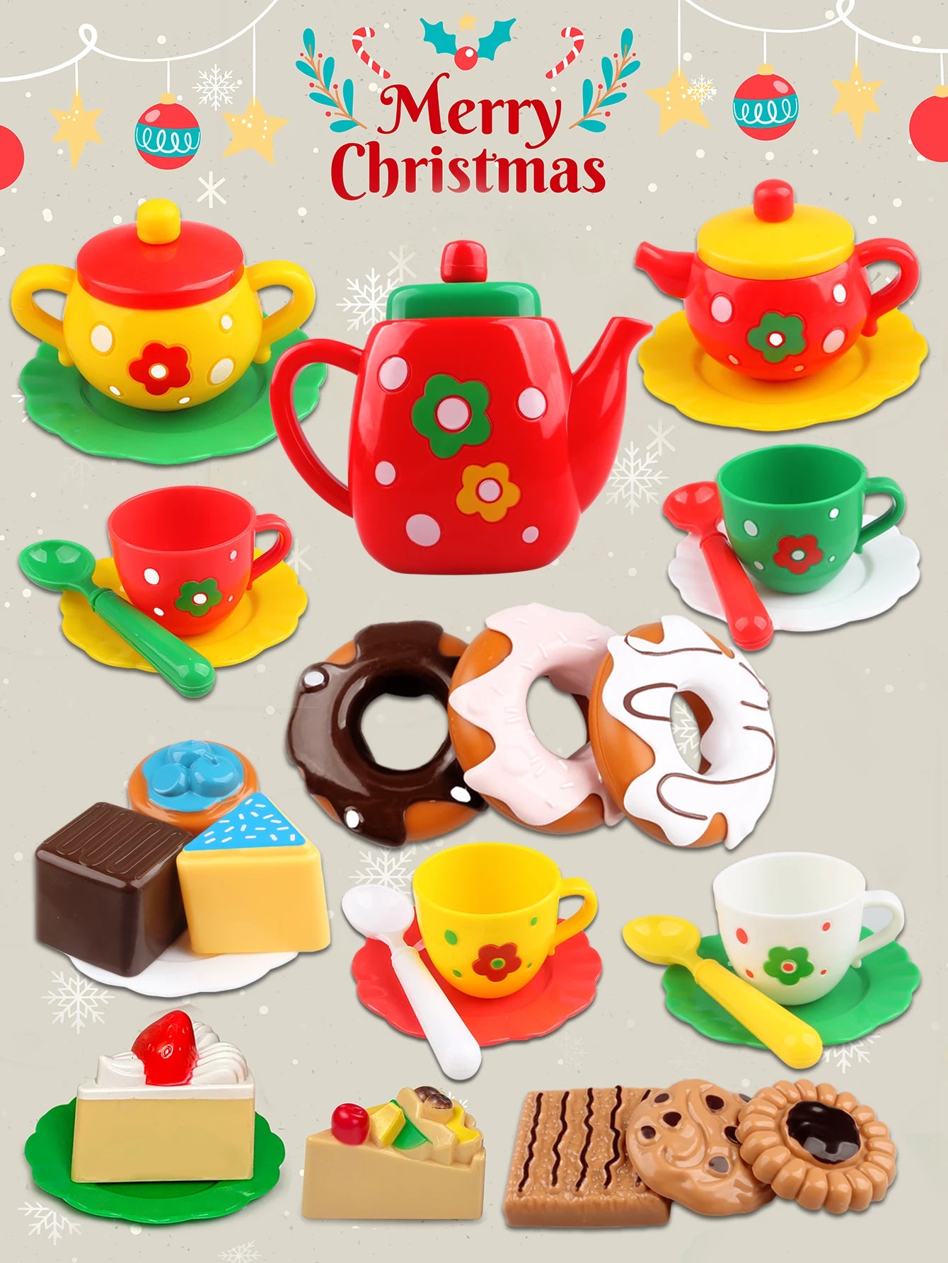 Afternoon Tea Set, 24Pcs of Girls' Playhouse Tea Set, Children's Kitchen Toy Set Party Dress-Up Toy, Donut, Cake