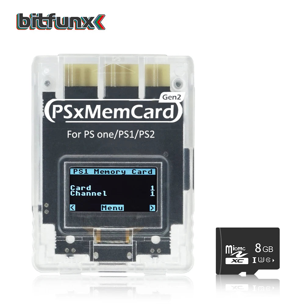 Bitfunx PSxMemCard Gen2 Store Game Saves for PS1 and PS2 Games for PlayStation1 PS one Playstation2 Game Consoles