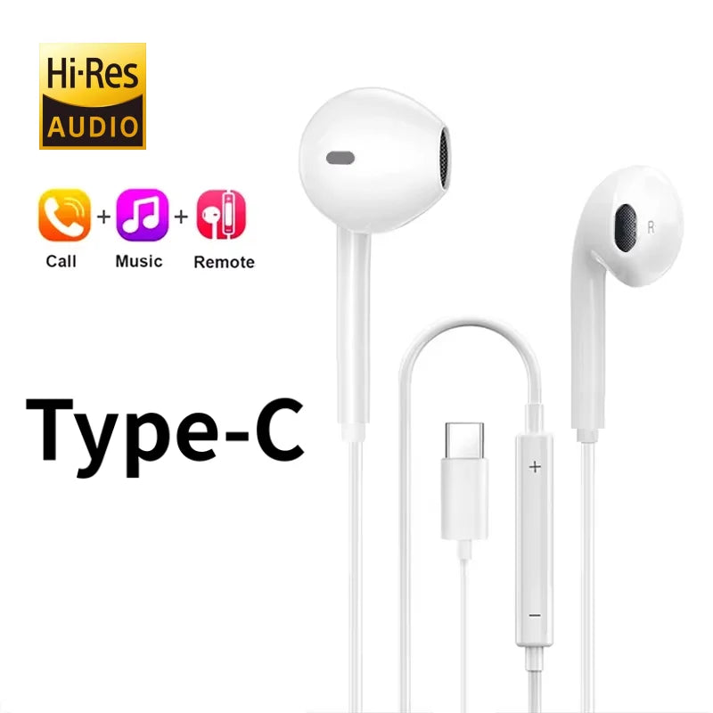 Type C 3.5mm Wired Earphones For in-ear Redmi Note Xiaomi 17 15 14 13 12 11 Pro Headphones Headset Samsung Huawei Phone Tablet