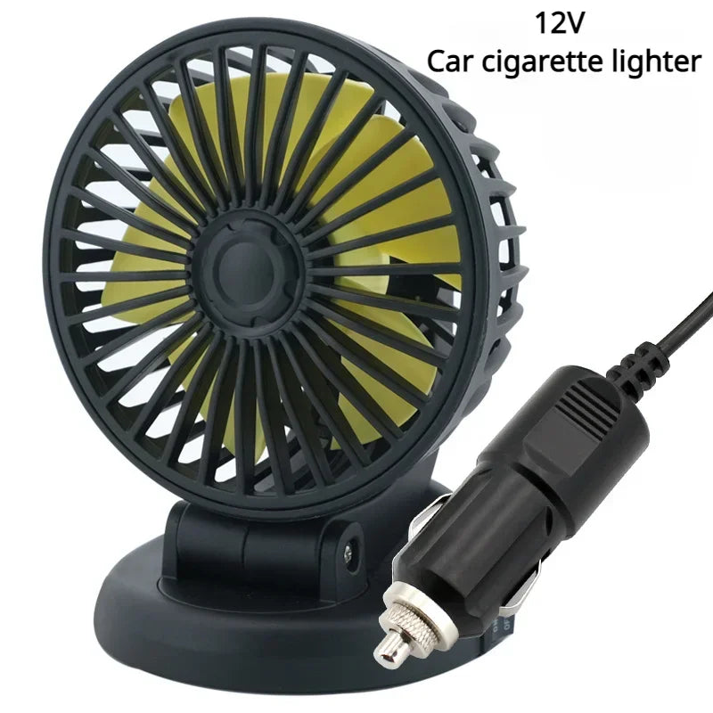Car Fan 360° Adjustable 3 Head Air Fan Automotive Electric Fan Multi-function USB/12V/24V Fan 2 Speeds Car Silent Fan for Home