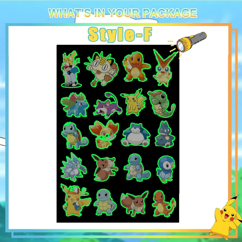 Pokemon Luminous Tattoos for Kids Pikachu Styles Temporary Tattoos Stickers Boys Girls Glow Party Supplies Gifts for Children