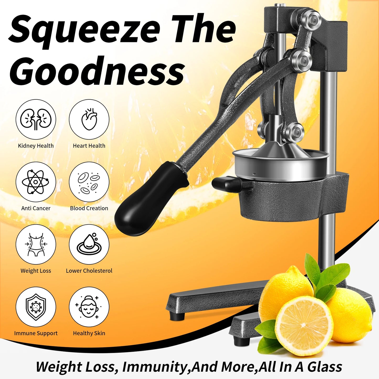 Manual Fruit Juicer 9cm Large Diameter Orange Juice Squeezer Heavy Duty Cast Iron Lemon Squeezer For Orange Lemon Pomegranate