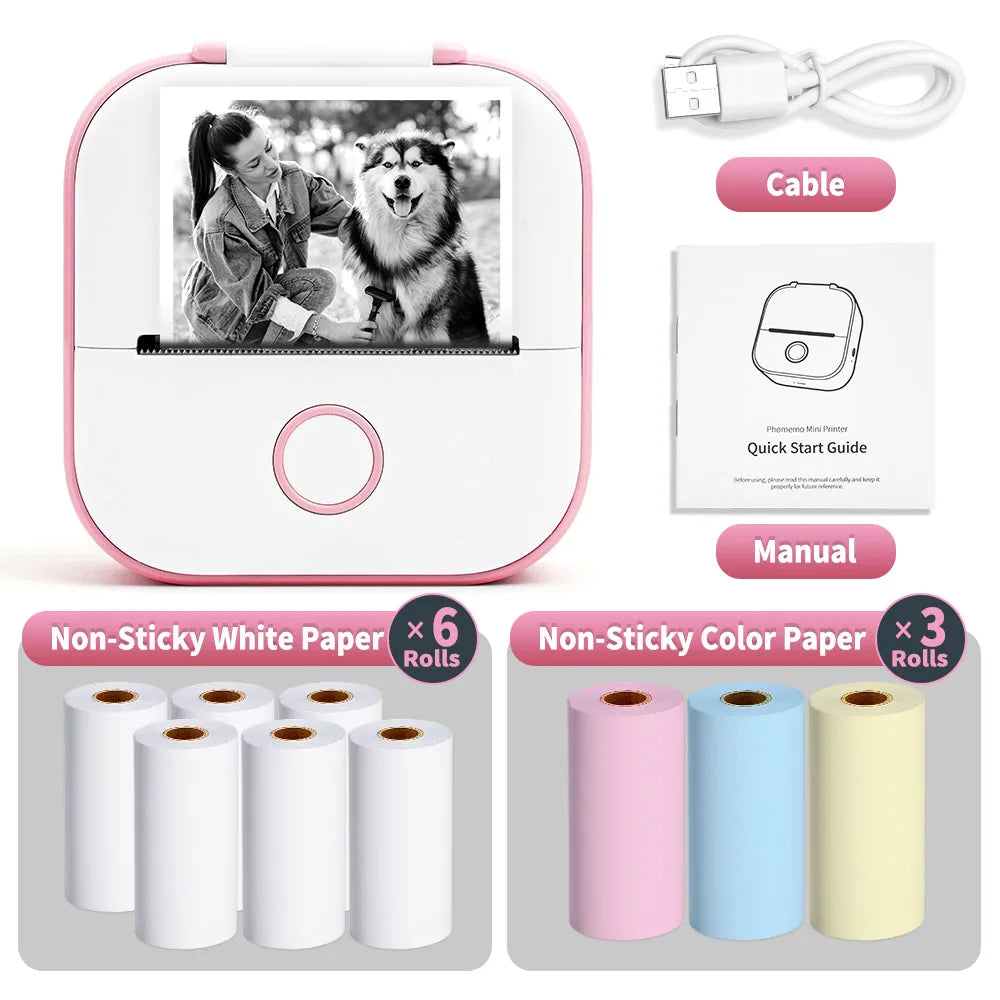 Mini Sticker Printer Phomemo T02 Thermal Portable Inkless Pocket Phone Printer Compatible with Android iOS Instantly Print Fun