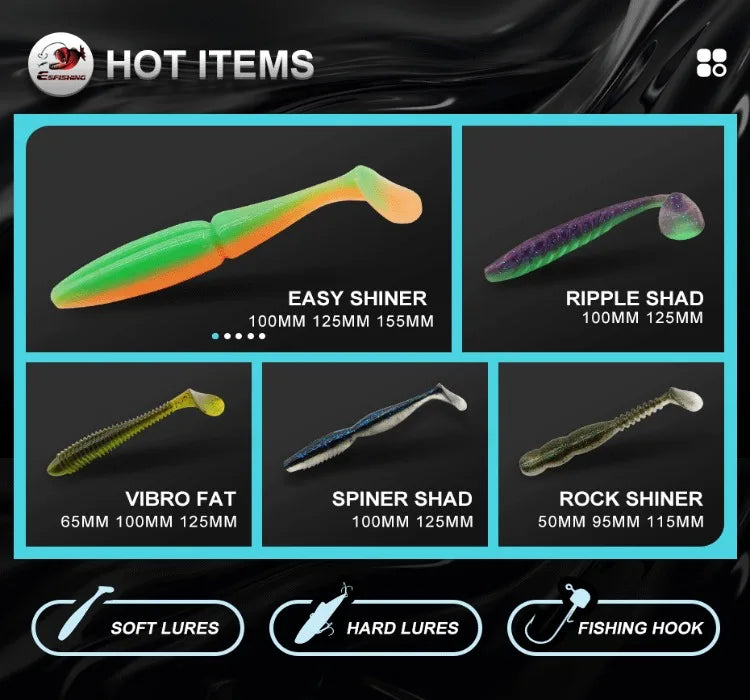 ESFISHING soft lures fishing Peche pike Hog Shad 100mm  200mm Sea Fishing Silicone bait swimbait sea lake isca artificial