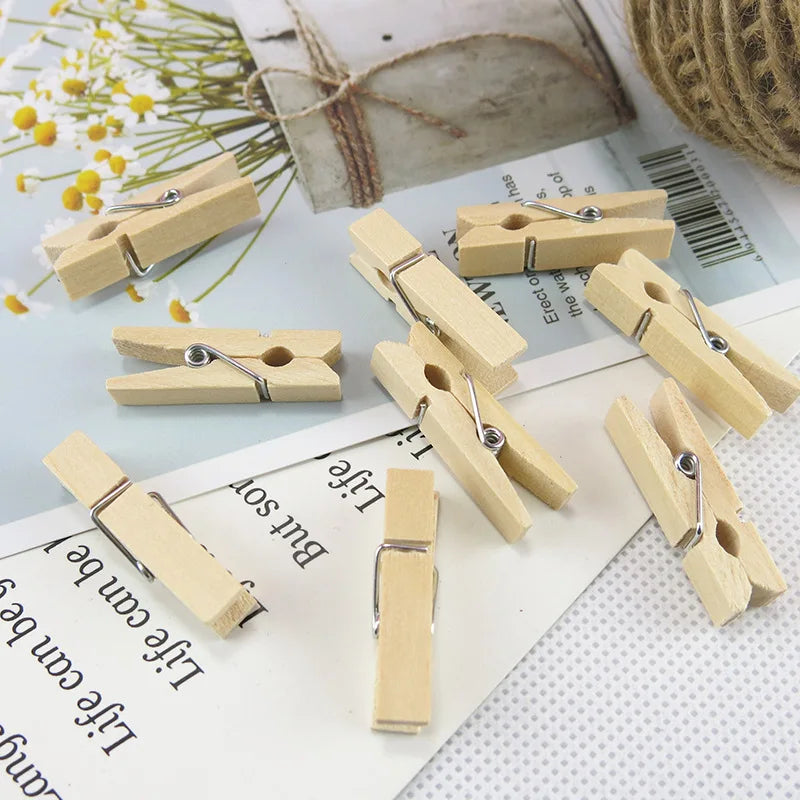 Mini 25mm Natural Wood Clip Clothes Organizer Photo Clip Clothespin Clothespin Wedding Party Wooden Clip  Pendant 10/100 Pcs