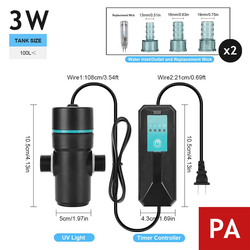 3W/5W Timing UV Light Aquarium Algae Removal UV Lamp Fish Tank Water Filtration 220V Water Pump Accessories