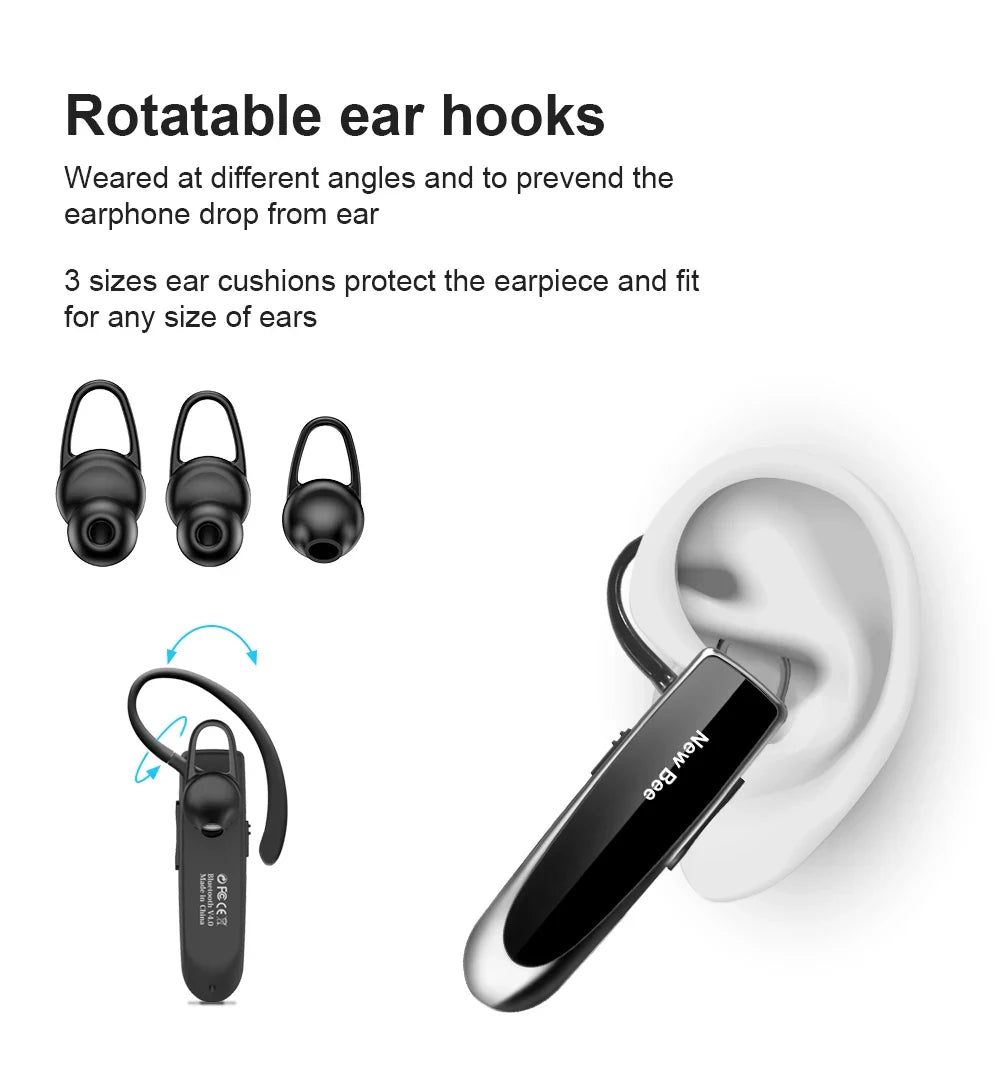 New Bee B41 Bluetooth Headset Wireless Headphones Hands-free Earphones 22H with Mic Single Earpiece for Business Driving