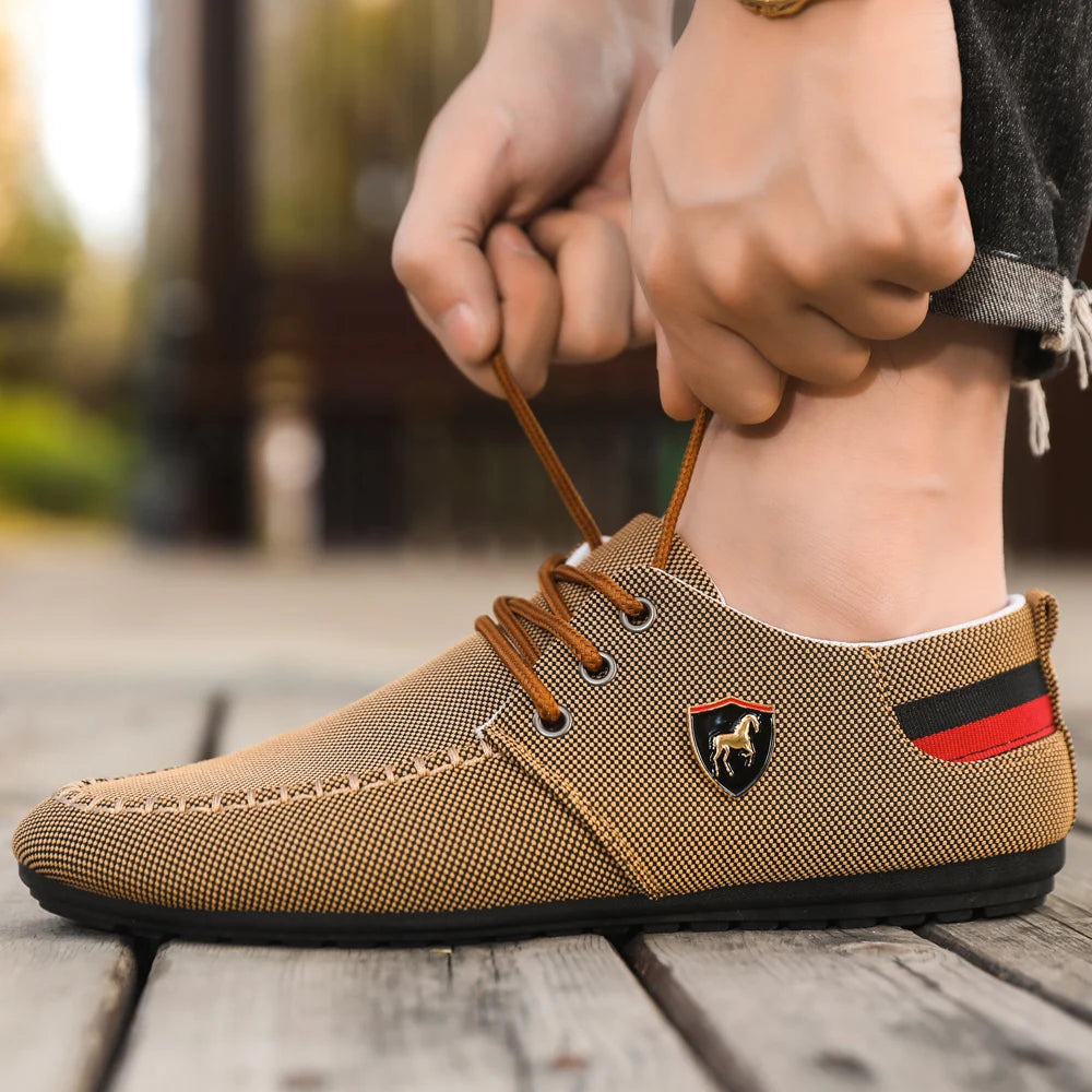 Men's Breathable Fabric Casual Loafers, Soft-Soled Comfortable Lace-Up Low-Top Men's Shoes, Versatile for Daily Commuting and Light Business Wear, Lightweight, Wear-Resistant, Non-Stuffy, Comfortable for Long Wear, Suitable f