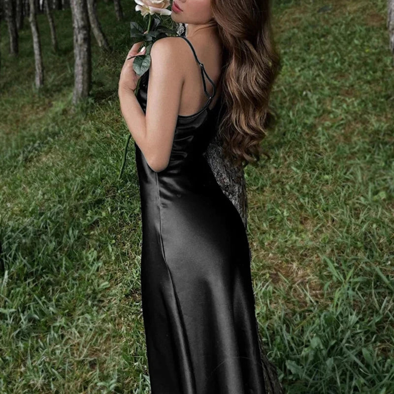 2024 Summer Chic Elegant Dresses For Women Adjustable Strap Satin  Long Birthday Party Dresses Maxi Beach Sundress Robe Vestido
