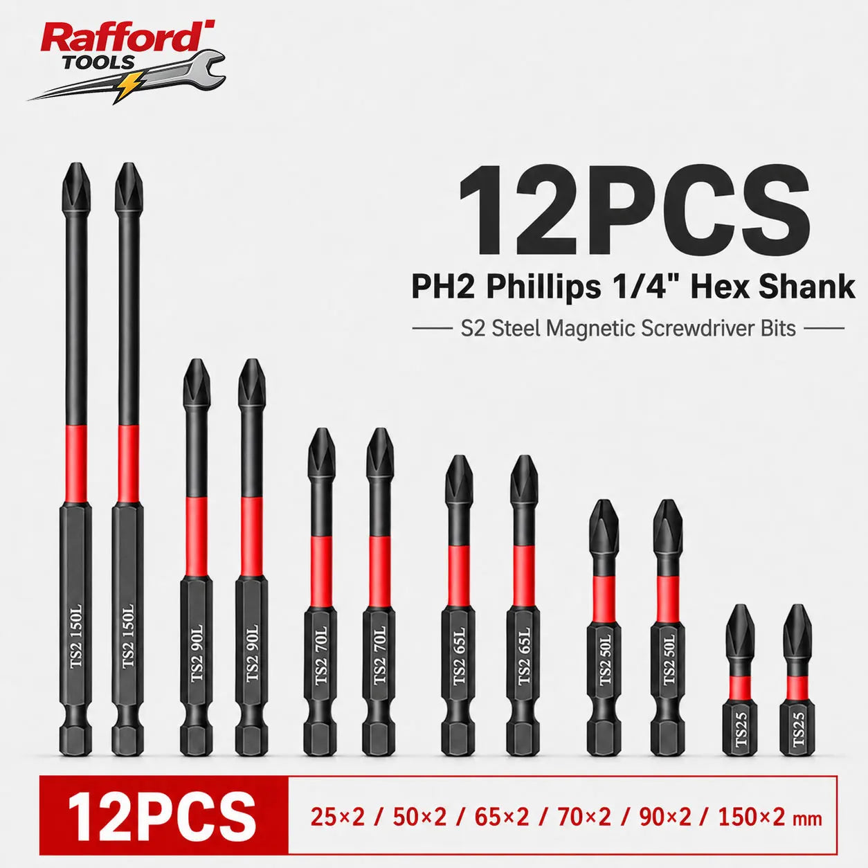 Rafford Magnetic Impact Screwdriver Bit Set 3/6/12Pcs High Torque S2 Steel 1/4"  Phillips PH2 for Electric and Manual Drills