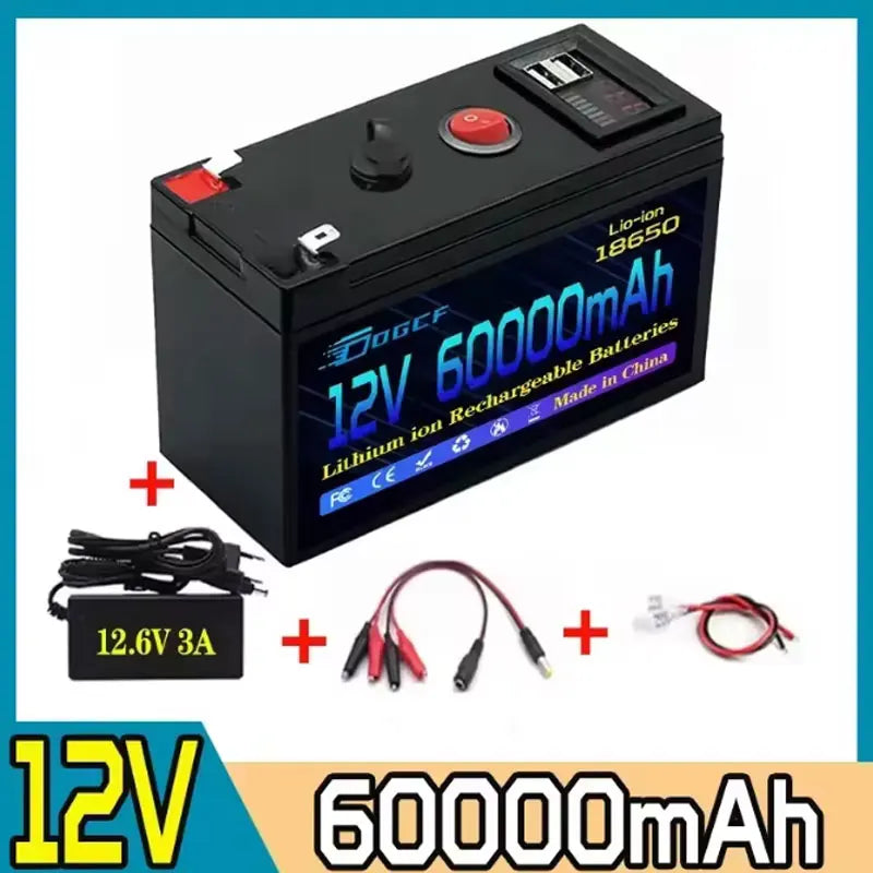 12V Battery 100Ah 18650 🔋2026 Rechargeable LiFePO4 Lithium Battery Built-in 5V 2.1A Usb Power Display Port Charger