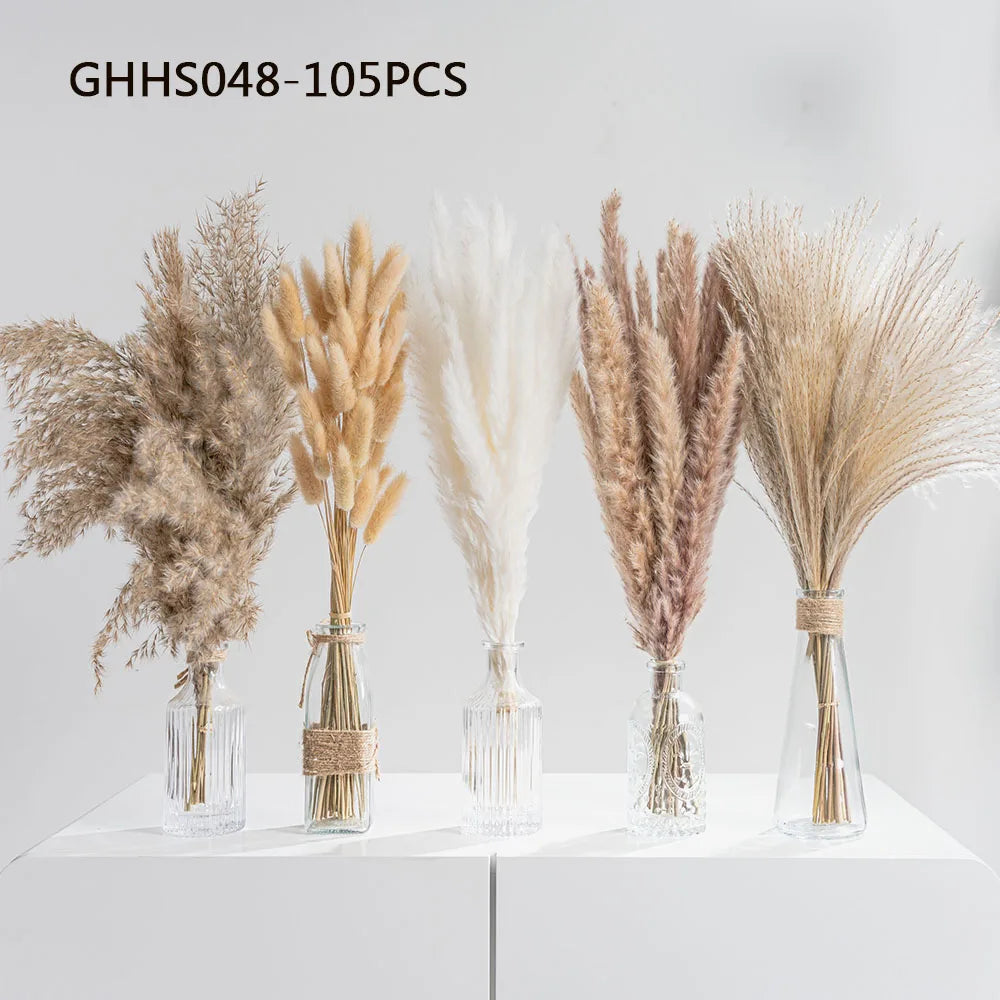 120pcs Fluffy Pampas Bunny Tail Grass Dried Artificial Flowers  Bouquet for Bathroom Wall Office Boho Home Wedding Decorations