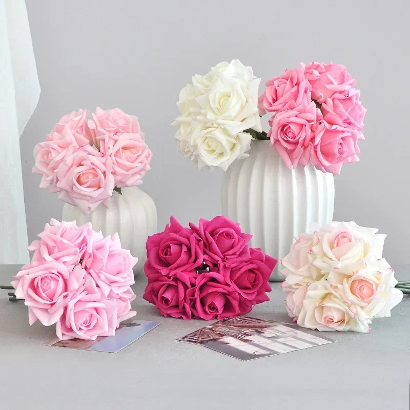 5 Head Curled Rose Bouquet with Artificial Moisture Sensation High-end Silk Flower Home Decoration Wedding Decoration
