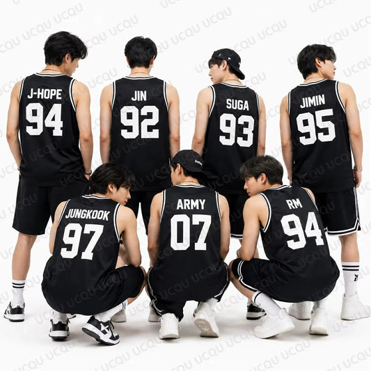 Members Number Basketball Tank Top Black White Striped Mesh Sleeveless Vest Kpop Army Concert Oversized Fan Sports Jersey