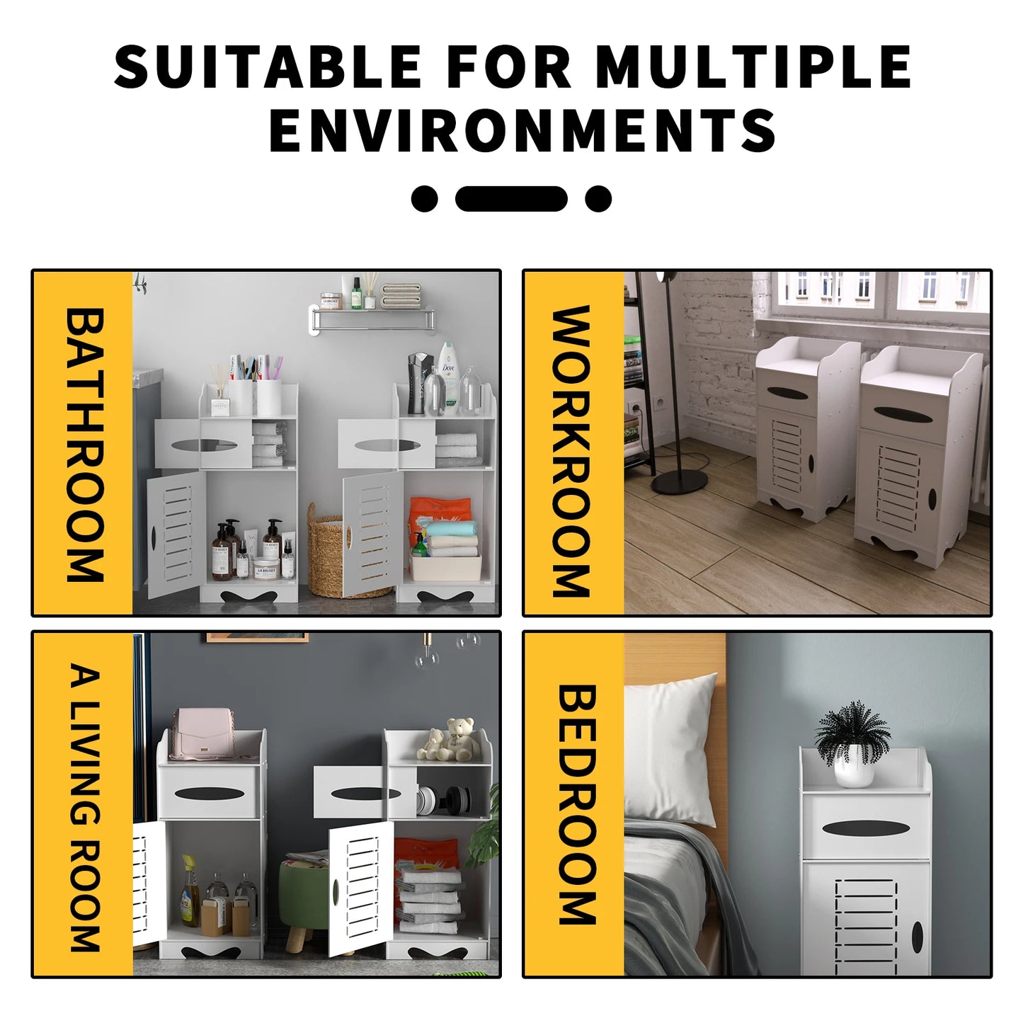 Bathroom Floor Cabinet, Bathroom Storage Cabinet Unit White Waterproof Wooden Cabinet with 2 Layers and 1 Doors Storage Unit