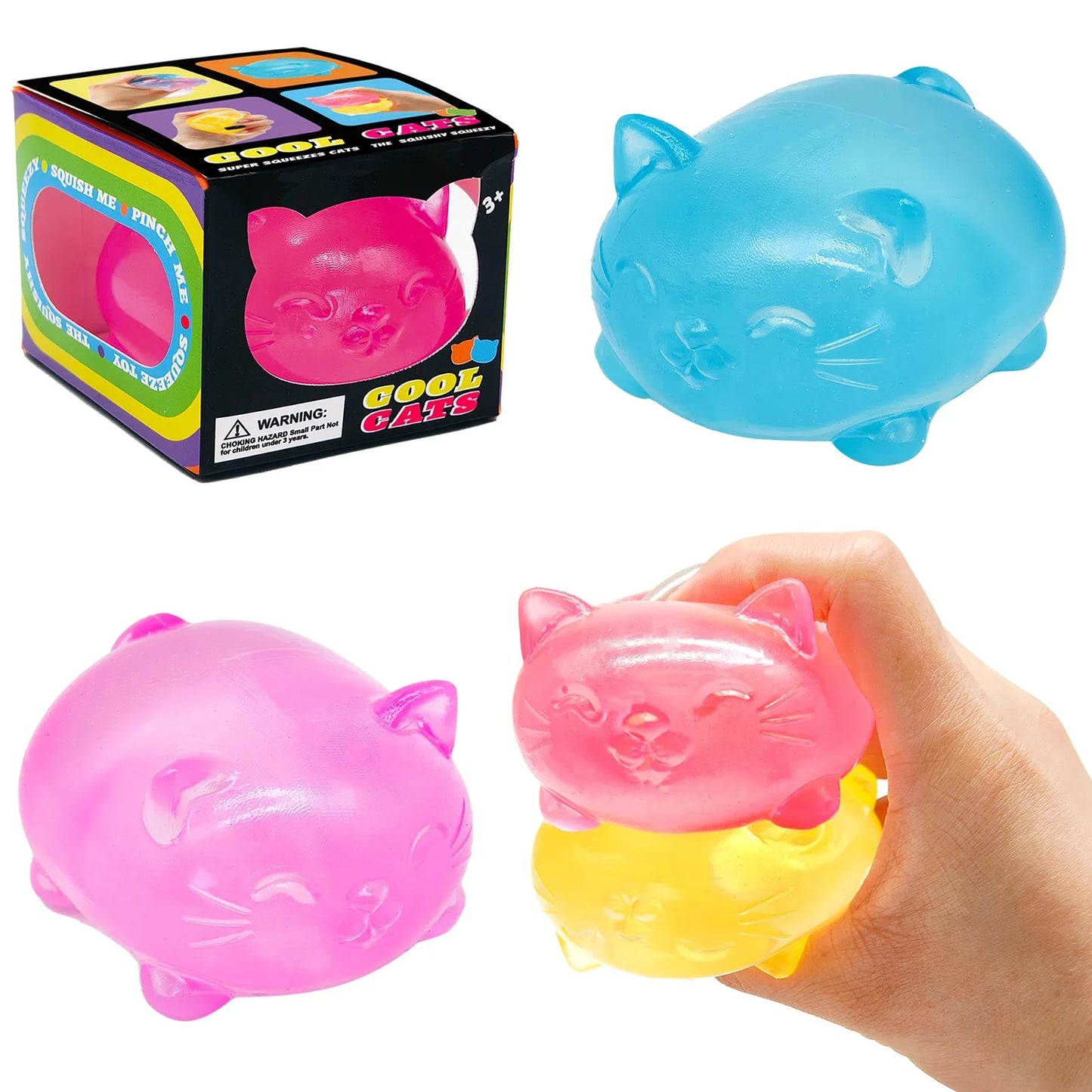NeeDoh Cool Cats Squishy Cat Stress Toy Glitter Translucent Fidget Toy for Anxiety Relief
