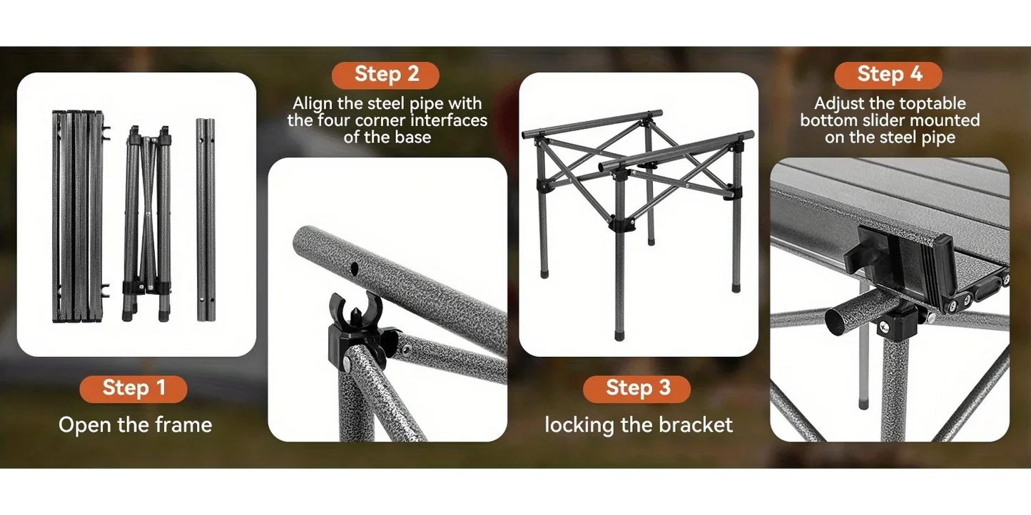 Folding Camping Table, Collapsible w/ Carry Bag, Sturdy Legs & Large Flat Surface for Picnic BBQ Beach Hiking, Compact Durable