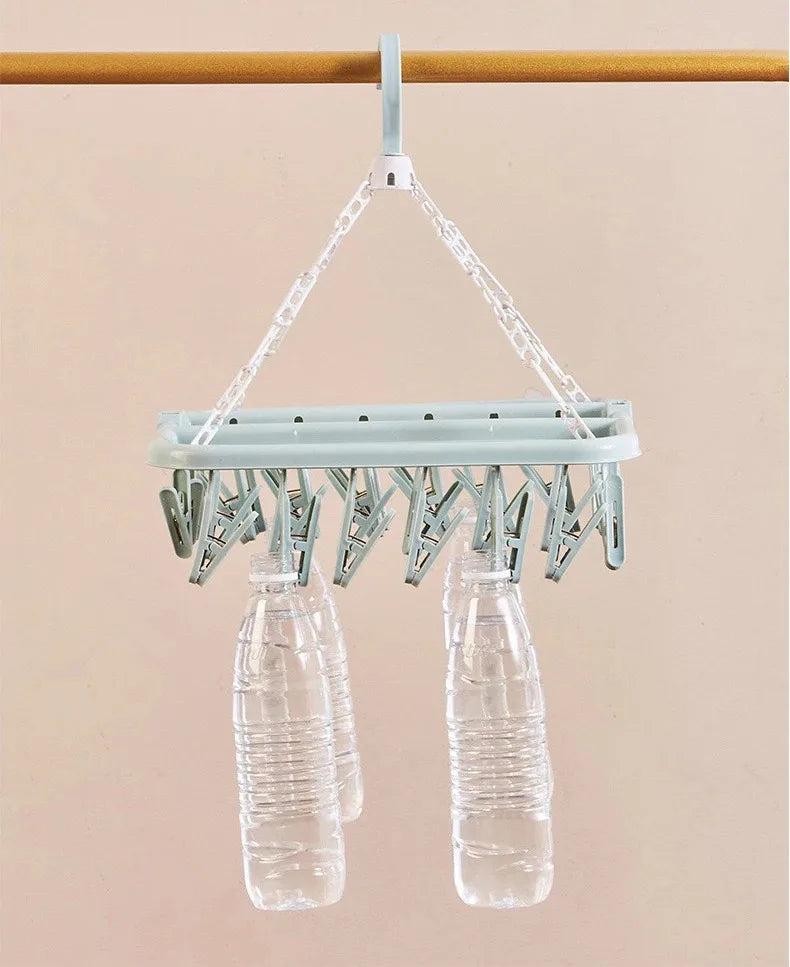 1/3PCS Foldable Drip Hanger with 32 Clips - Plastic Hanging Drying Rack for Clothes Underwear Socks Suitable for Bedroom Balcony