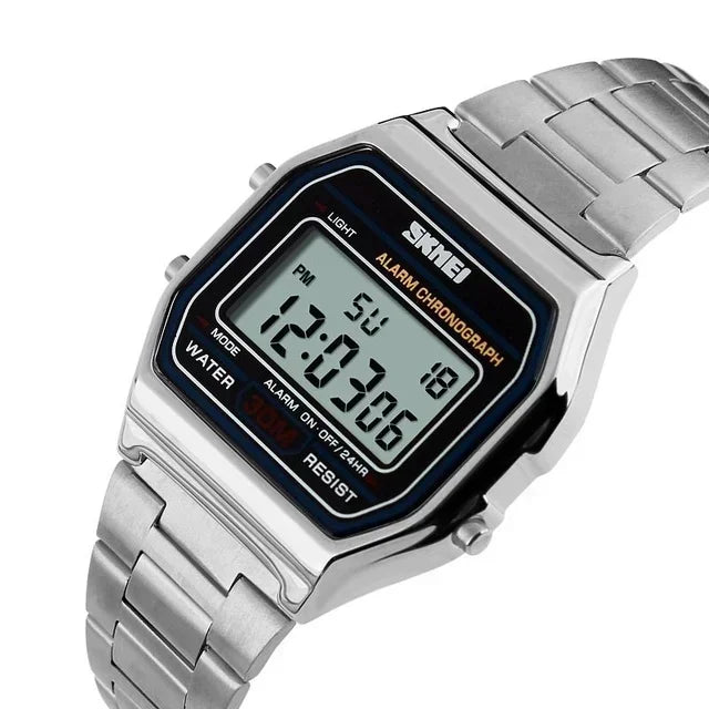 SKMEI Digital Sports Watch for Men Luxury Stainless Steel Electron Waterproof Mens Wristwatches Clock 1328 Reloj Hombre 1123