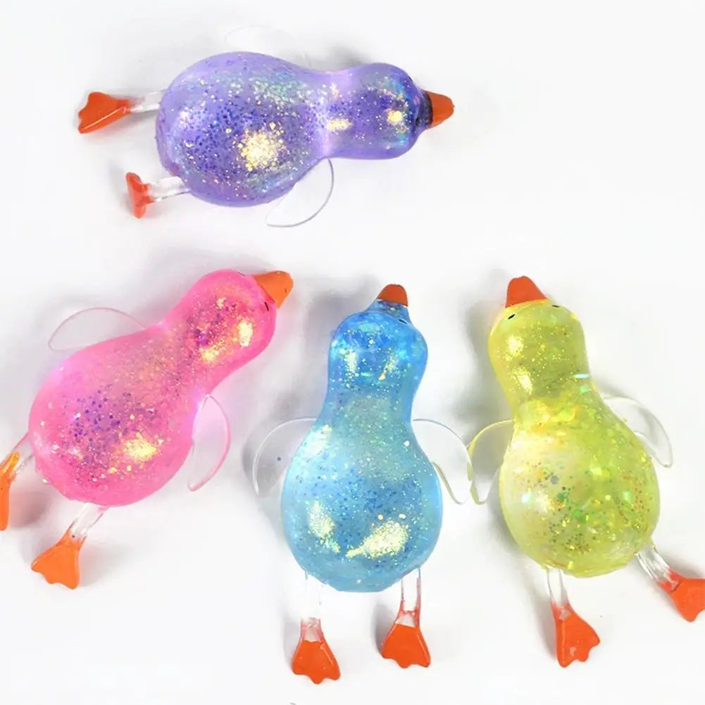 Glitter Duck Squishy Stress Relief Toy | TPR Material | Random Color | Soft Squeeze Fidget Toy for Anxiety Relief | Portable