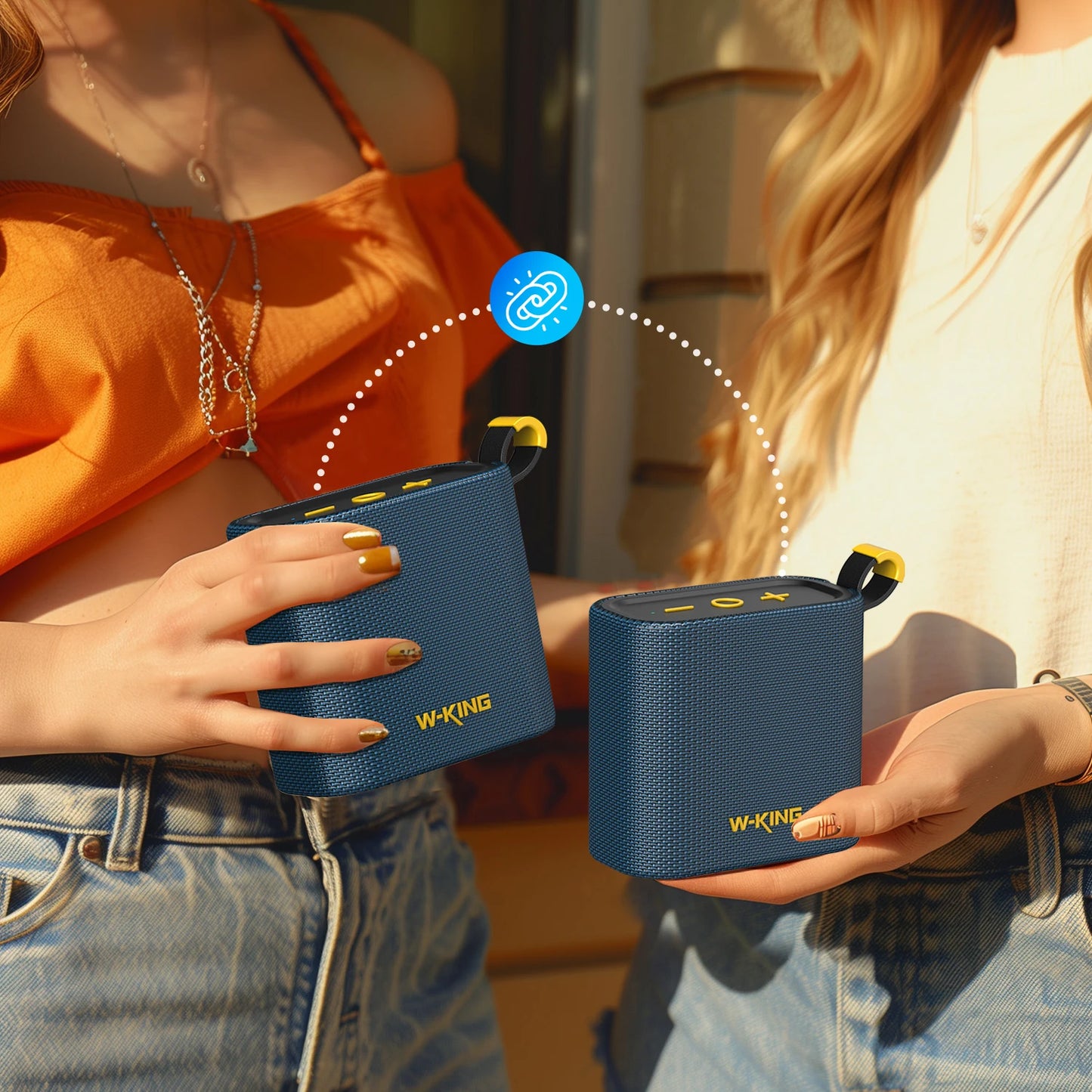 W-KING Blue Mini Bluetooth Speaker, 6W Bass, IPX7 Waterproof, 10H Playtime, TWS, FM, TF/AUX, Shower & Bike Use BT5.3 Speaker