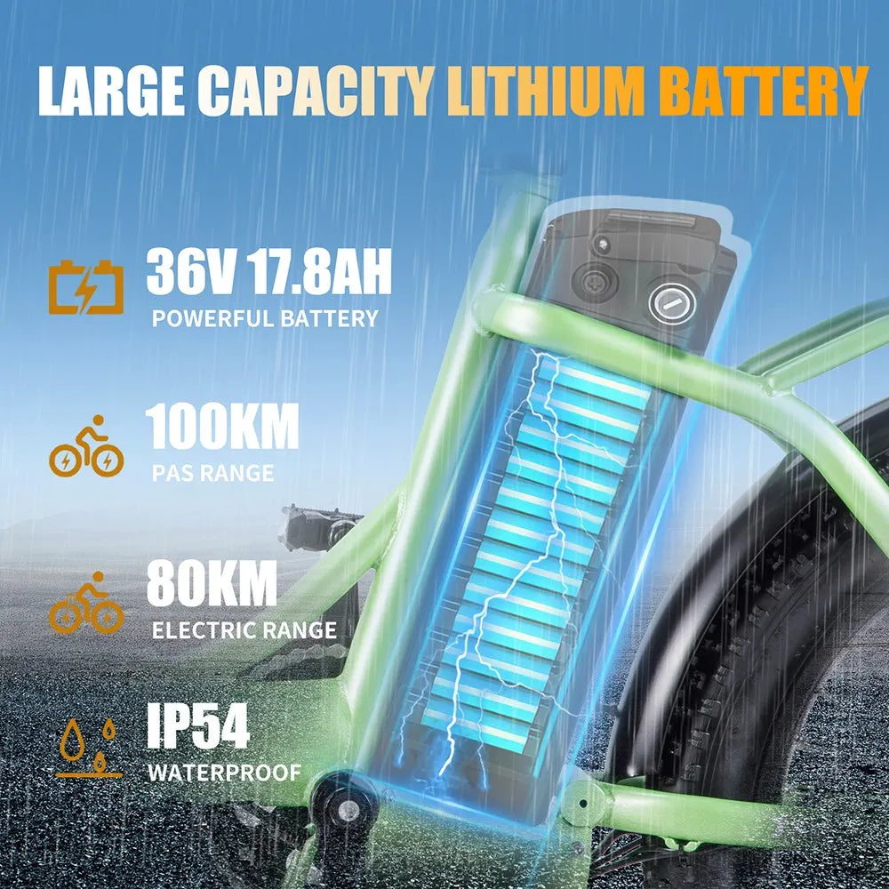 UK Stock TWOFISH TF02 E-Bike: 250W, 36V 17.8Ah, 20"x4" Tyres, 25km/h Max Speed, 100km Max Range, Disc Brakes, Front Suspension