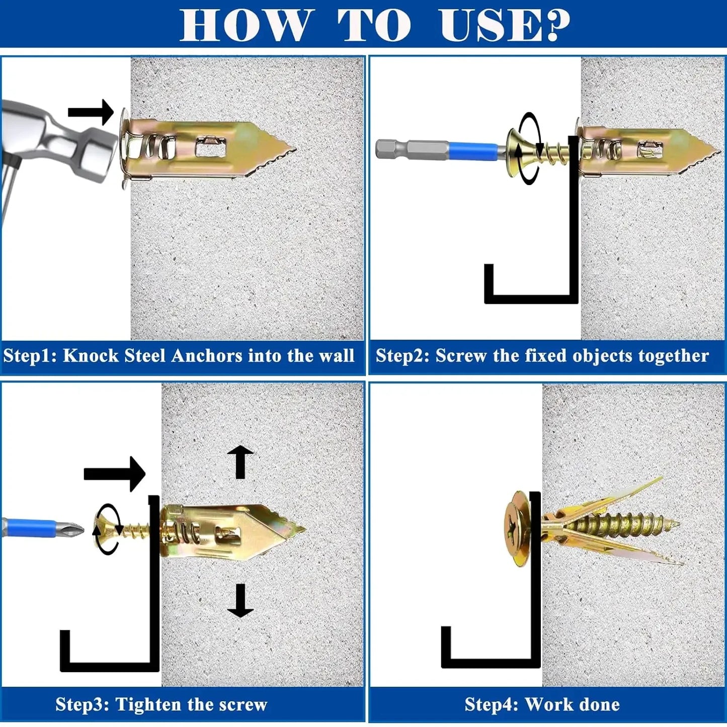 Self Drilling Drywall Anchors Kit Heavy Duty Self-Tapping Screw Expansion Nail With Screws For Photo Frames Shelf Fixings Plugs