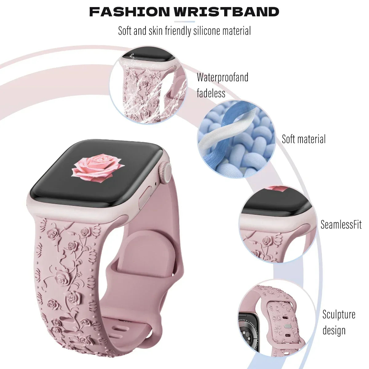 For Apple Watch Band 42mm 41mm 40 45mm 49mm 44mm Floral Engraved bracelet correa for iwatch series11 10 9 7 SE 6 8 Ultra 2 Strap