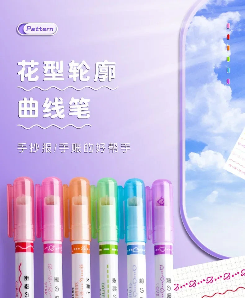 24/3 PCS Kawaii Flowers Line Shaped Highlighter Pens Roller Tip Curve Liner Marker for Writing Journaling Drawing Stationery