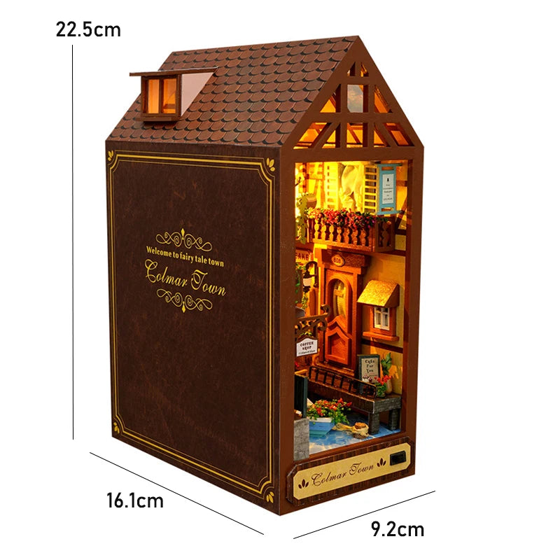 DIY Book Nook Kit Shelf Inser Dollhouse Model Building Kit Wooden Bookshelf Room Dollhouse Bookend Toy For Adults Birthday Gifts