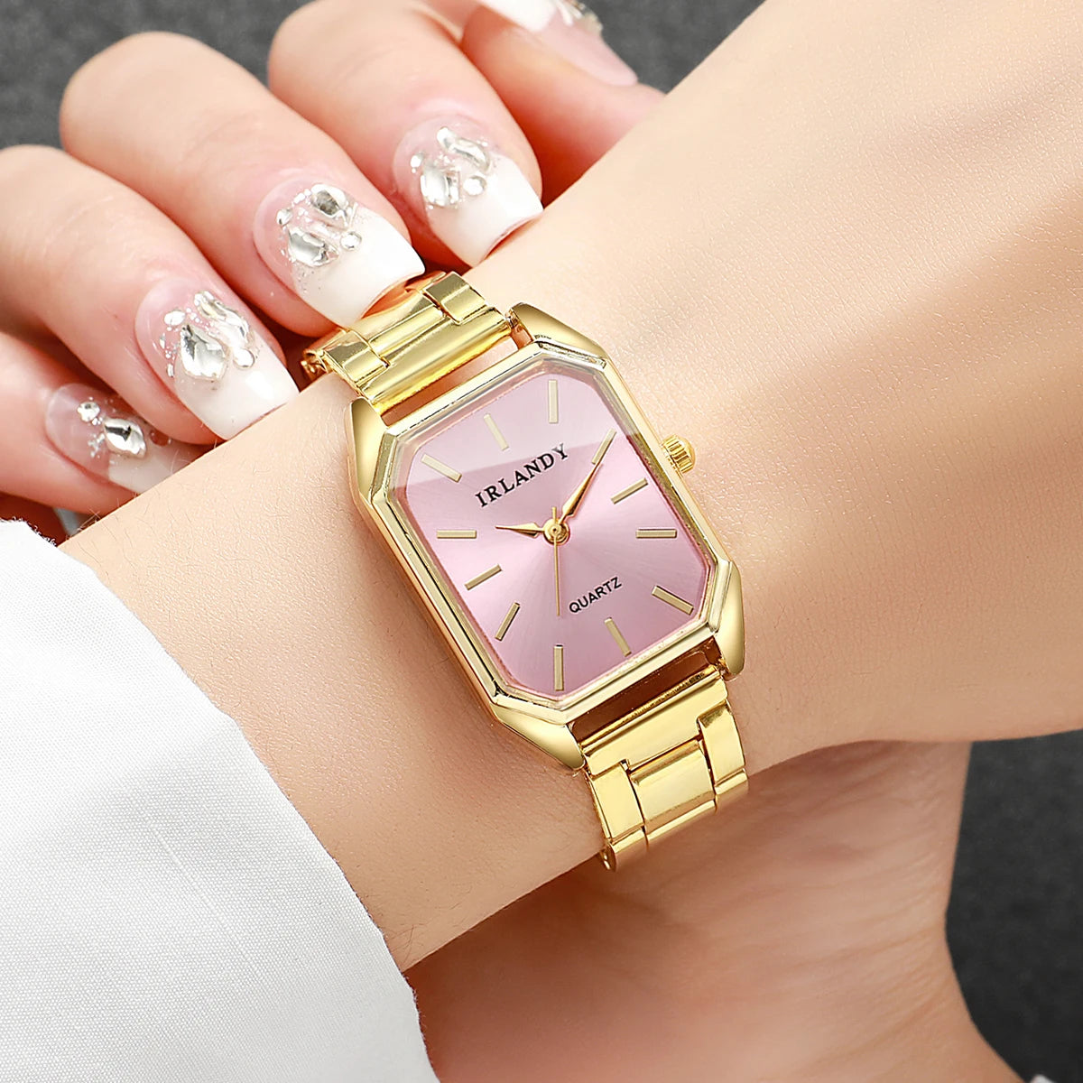 2PCS Fashion Rectangle Women Quartz Watch Rhinestone Bracelet Set Elegant Ladies Wristwatches Reloj Mujer Clock（Without Box）