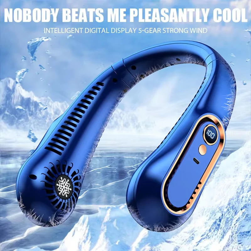 New Summer Portable Mini Hanging Neck Fan Bladeless Neckband Fan Digital Display Power Air Cooler USB Rechargeable Electric Fans