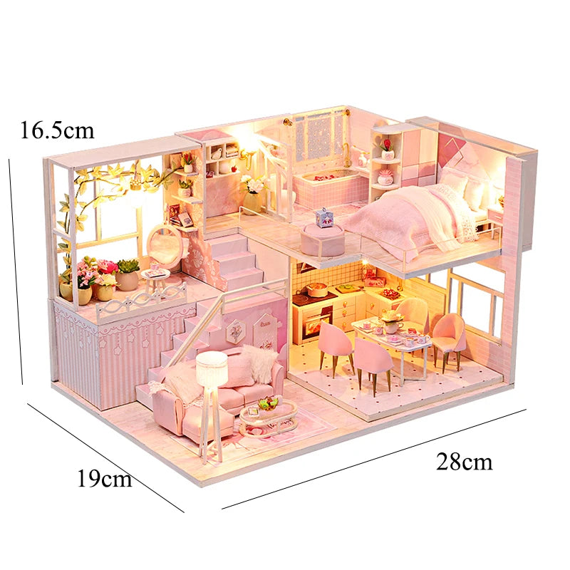 DIY Wooden Doll House Handmade Duplex Apartment Production 3D Puzzle Assembly Building Duplex Apartment Model Toy Children Gifts