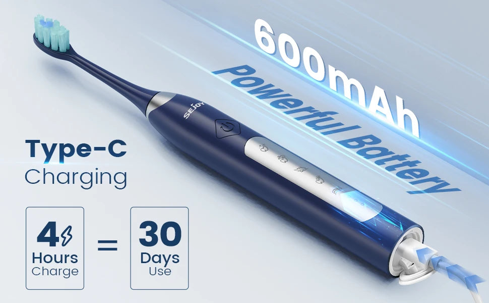 Sejoy Electric Sonic Toothbrush with 10 pcs Replacement Heads Rechargeable Waterproof Tooth Brushes for Home Travel