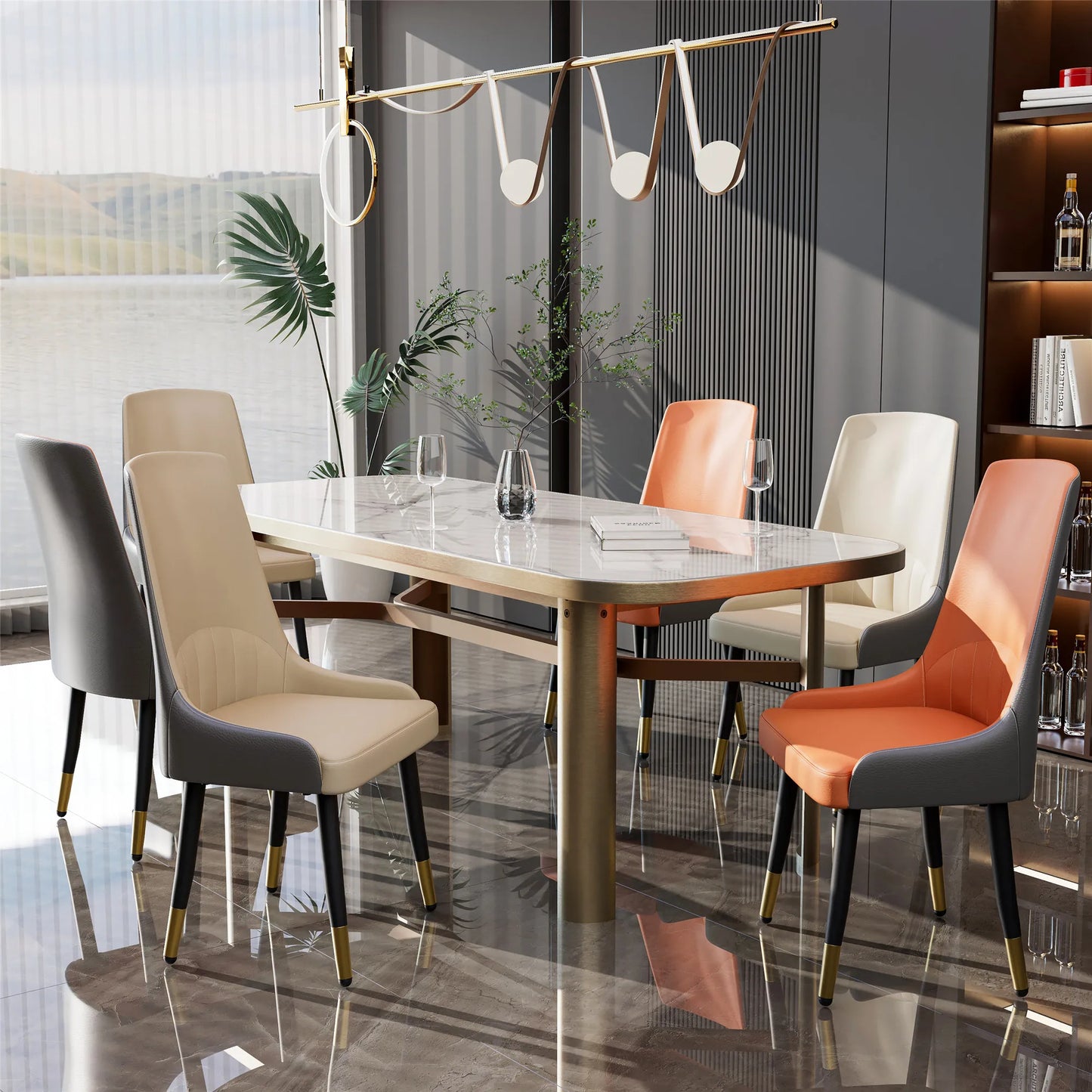 Faux Leather Dining Chairs Set of 2, Modern Upholstered Kitchen Dining Room Chairs Armless Accent Side Chairs with Metal Legs