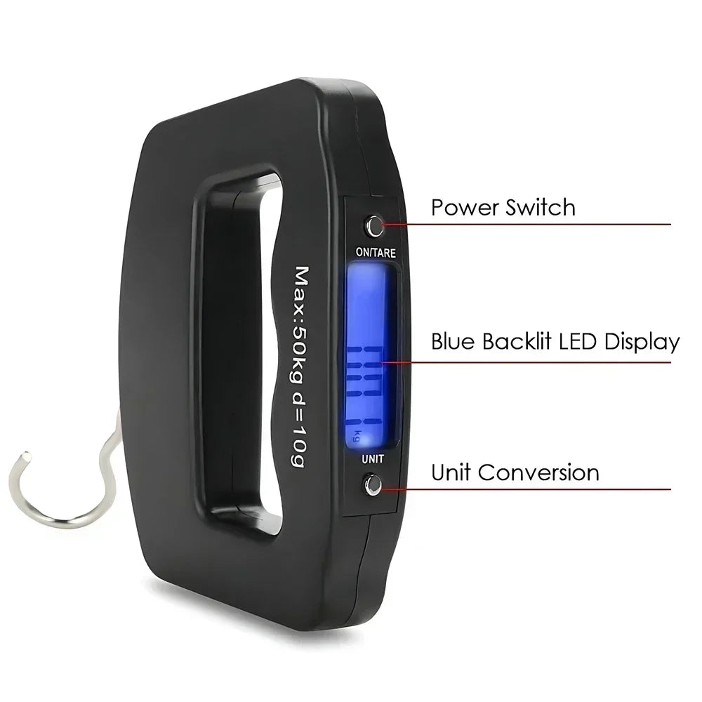 50kg/110lb Portable Scale LCD Digital Luggage Suitcase Scale Handled Travel Baggage Bag Fish Weighting Hook Hanging Scales