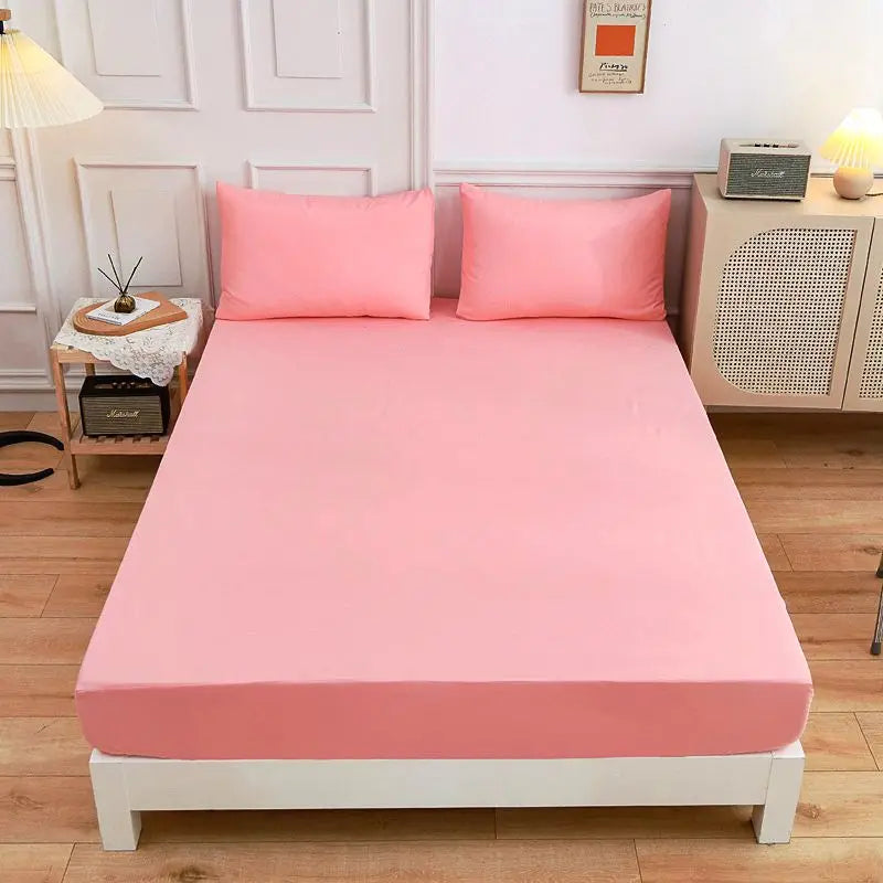 Kuup Polyester 3pcs Solid Color Queen Size Bedding Set - Fitted Sheet & Pillowcases with Elastic Band Mattress Cover