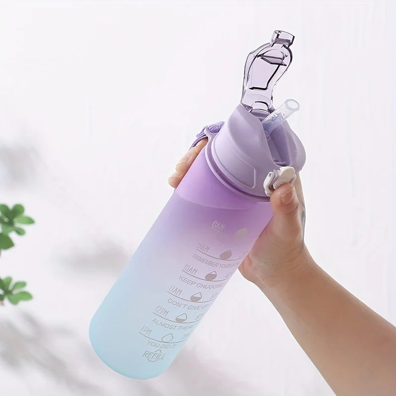 700ml Sports water Bottle High Temperature Resistant Graduated Straw Cup Rainbow Frosted Progressive Color Water Cup Plastic Cup